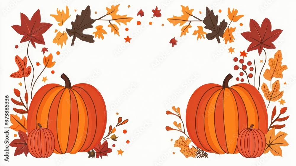 Autumn Leaves and Pumpkins Border Autumn Leaves and Pumpkins Border