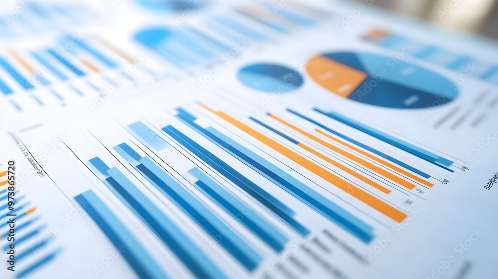 Close-up of Financial Charts and Graphs with Blue and Orange Color Scheme Close-up of Financial Charts and Graphs with Blue and Orange Color Scheme