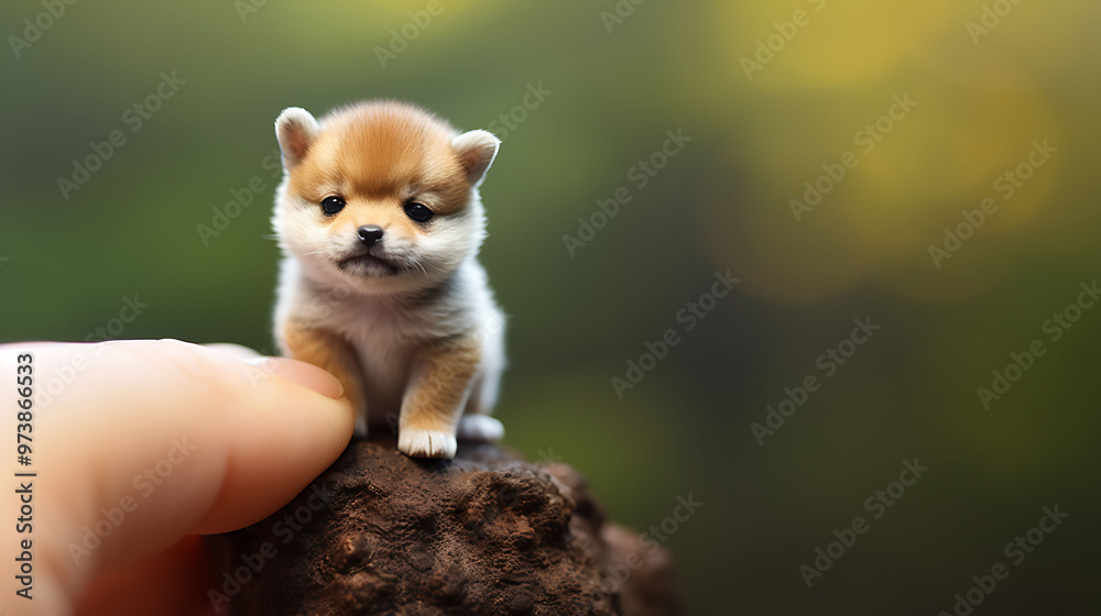 Miniature Toy Puppy on a Rock