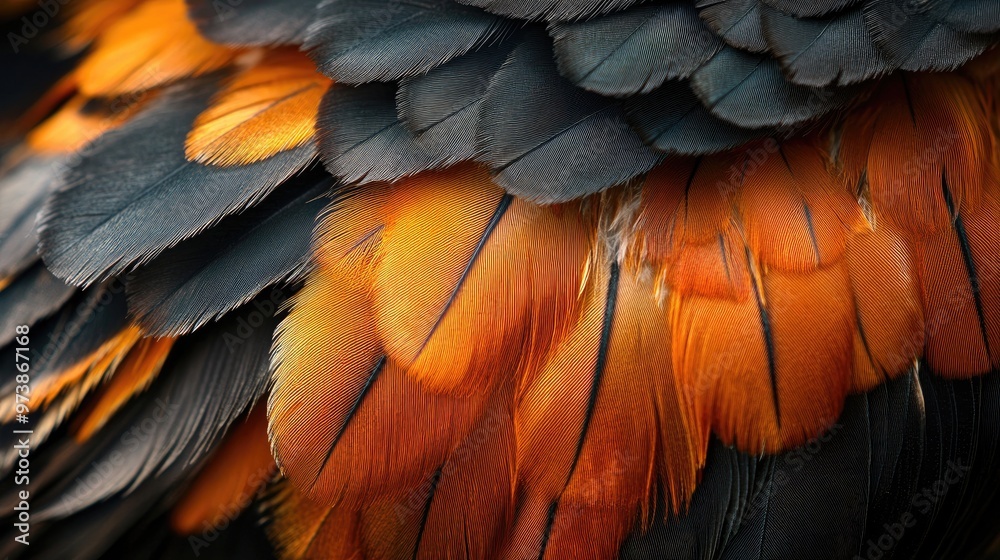Obraz premium Close-up of chicken feathers showcasing detailed textures and colors