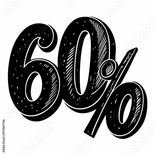 Retro 60 Percent Discount Sign in Bold Black and White Illustration for Promotions
