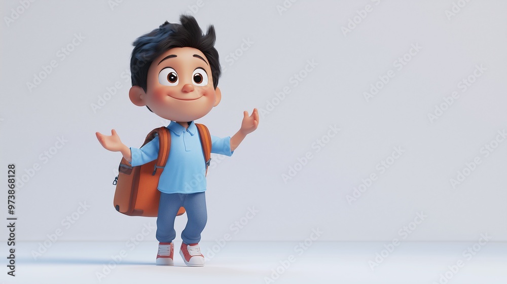 3d cartoon boy walking to school | 3d boy character | boy going to school in cartoon style 3d cartoon boy walking to school | 3d boy character | boy going to school in cartoon style