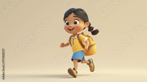3d cartoon girl walking to school | 3d girl character | Girl going to school in cartoon style