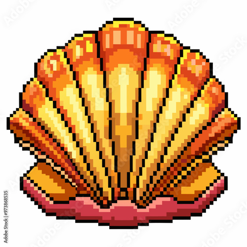 Colorful Pixel Art Seashell Illustration with Retro Gaming Aesthetic