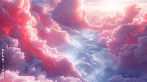 Stunning Vibrant Background with Dreamlike Clouds and Radiant Colors in a Surreal Fantasy Landscape photo