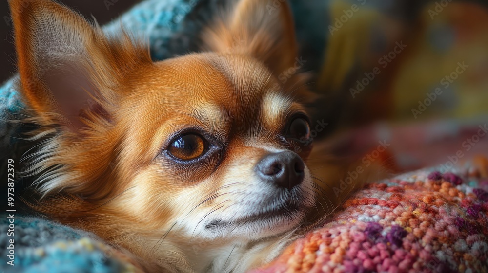 Chihuahua with a detailed textured pattern, emphasizing the rich details and fluffiness of its coat in a creative and artistic manner. Chihuahua with a detailed textured pattern, emphasizing the rich details and fluffiness of its coat in a creative and artistic manner.