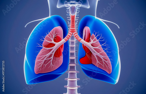 Abstract blue human lungs, left and right lungs, scientific anatomy