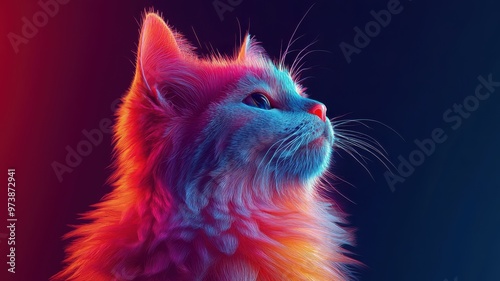 Persian cat in a stylized 3D illustration, using geometric shapes and vibrant colors to create a striking visual composition.