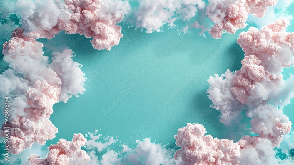 Fototapeta premium Frame Border Background of Cloud Computing Concept with Fluffy Clouds on a Blue Sky