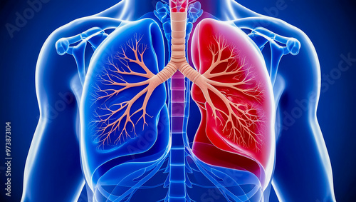 Illustration of human anatomy and left and right lungs. Scientific anatomy.