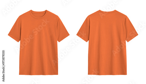 Orange T shirt Mockup,  Front and Back View Isolated on White Background