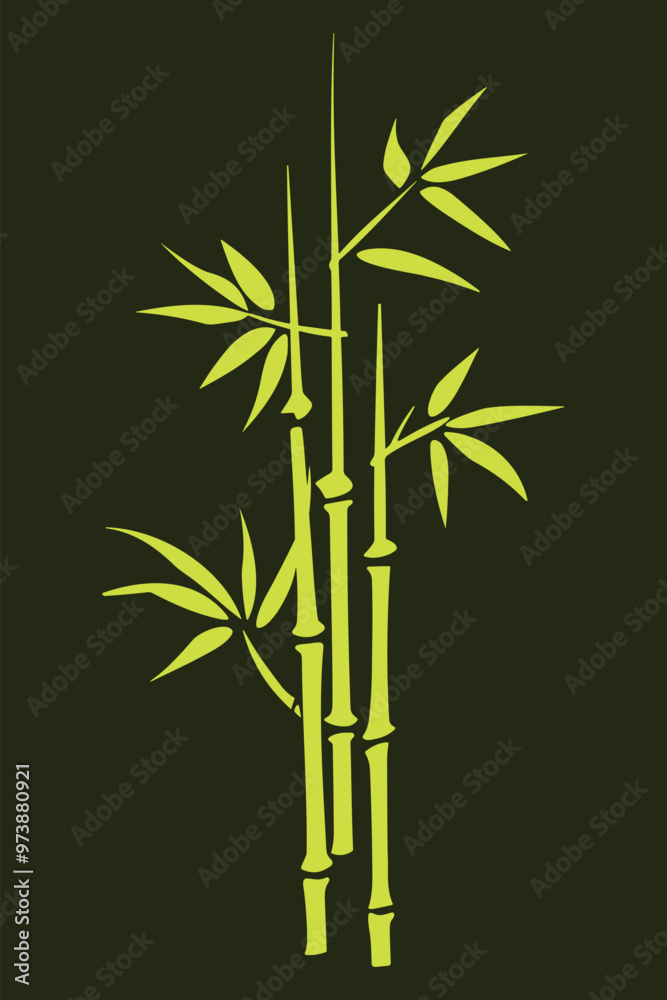 Naklejka premium A simple illustration of a bamboo plant with a dark green background.