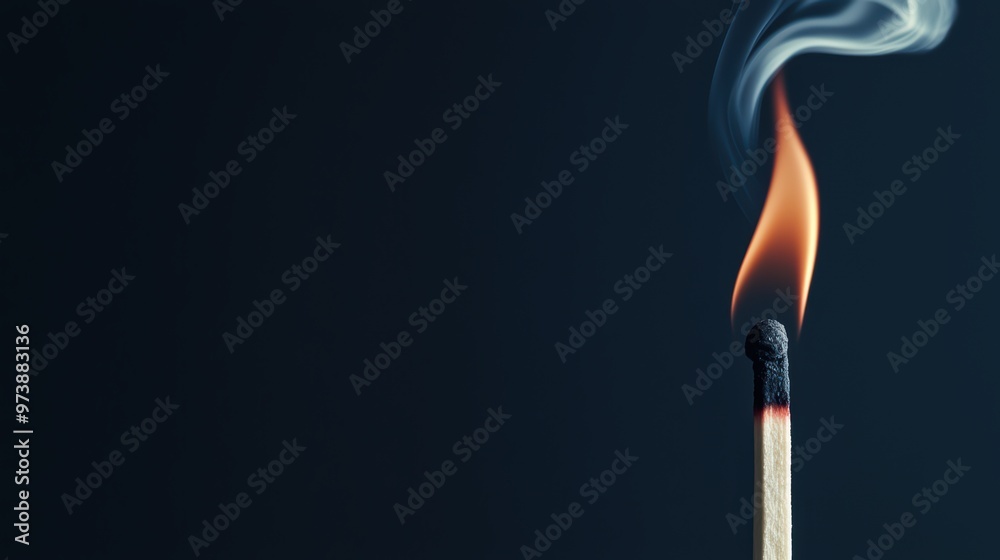 Close-Up of a Burning Matchstick with Smoke Against a Dark Background Close-Up of a Burning Matchstick with Smoke Against a Dark Background