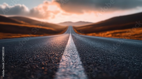 Wallpaper Mural Long Empty Road Stretching into the Horizon at Sunset with Dramatic Sky and Rolling Hills Torontodigital.ca