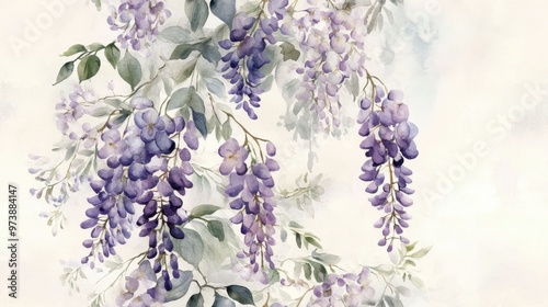 Fototapeta Naklejka Na Ścianę i Meble -  Vintage pattern with delicate watercolor wisteria frame