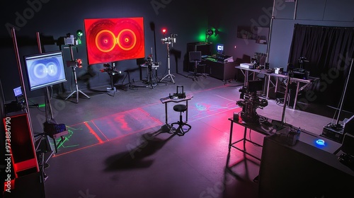 Investigators are utilizing laser scanners for digital reconstruction in a controlled environment, showcasing advanced methods in forensic analysis and evidence gathering photo