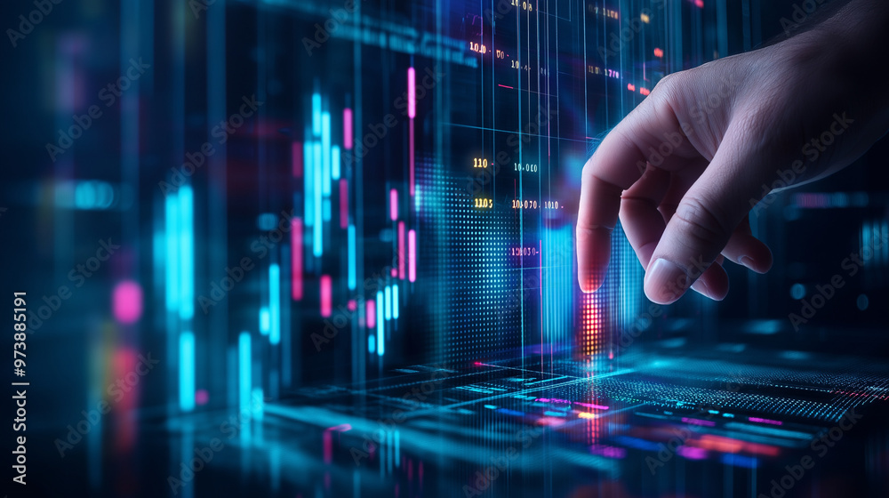 Businessman Analyzing Futuristic Growth Chart with Arrow and Data Visualization Strategy, Corporate Future Planning