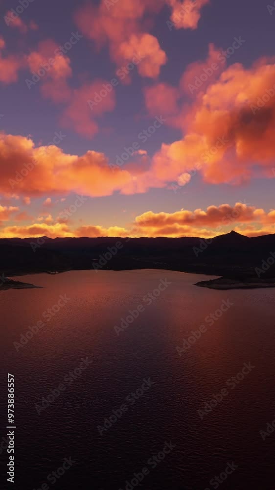 Aerial front view at sunset of Lake Isabella in California. United States of America Aerial front view at sunset of Lake Isabella in California. United States of America