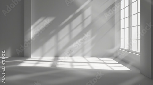 Gray background for product presentation with shadow and light from windows 