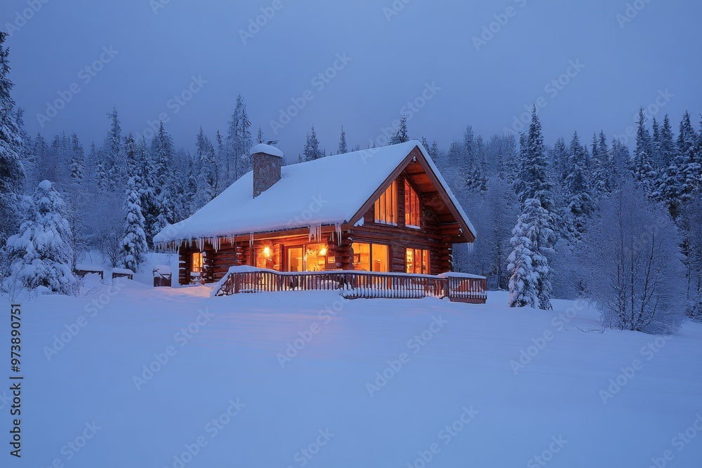 A snowy evergreen tree in the foreground with a festive barn adorned with Christmas lights in the distance, creating a cozy winter scene. A snowy evergreen tree in the foreground with a festive barn adorned with Christmas lights in the distance, creating a cozy winter scene.