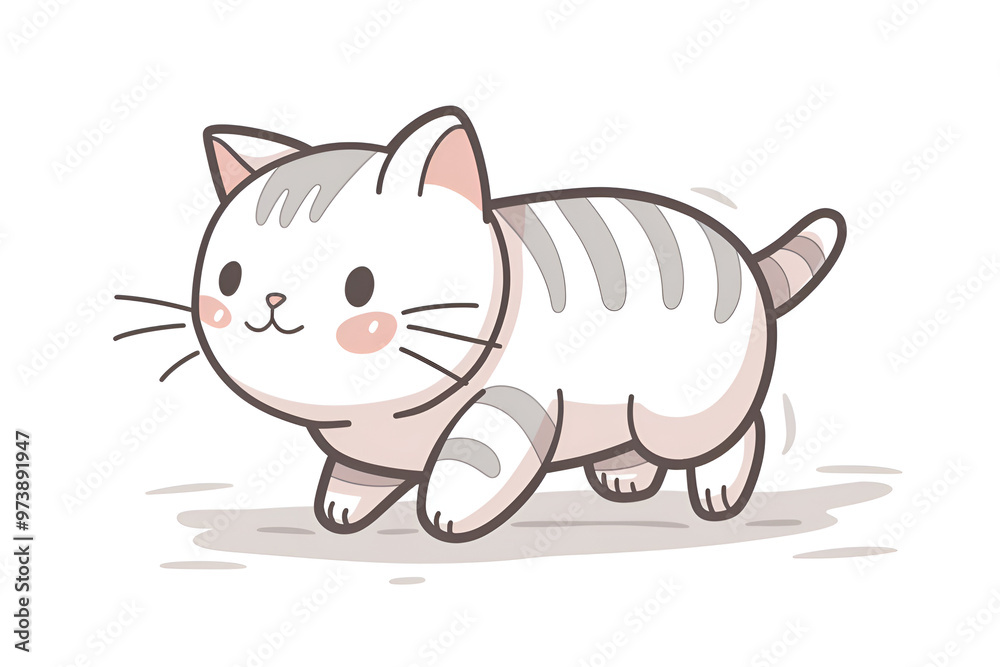Vector flat style, simple line drawing, cute cat cartoon character walking, white background, Generative AI Vector flat style, simple line drawing, cute cat cartoon character walking, white background, Generative AI