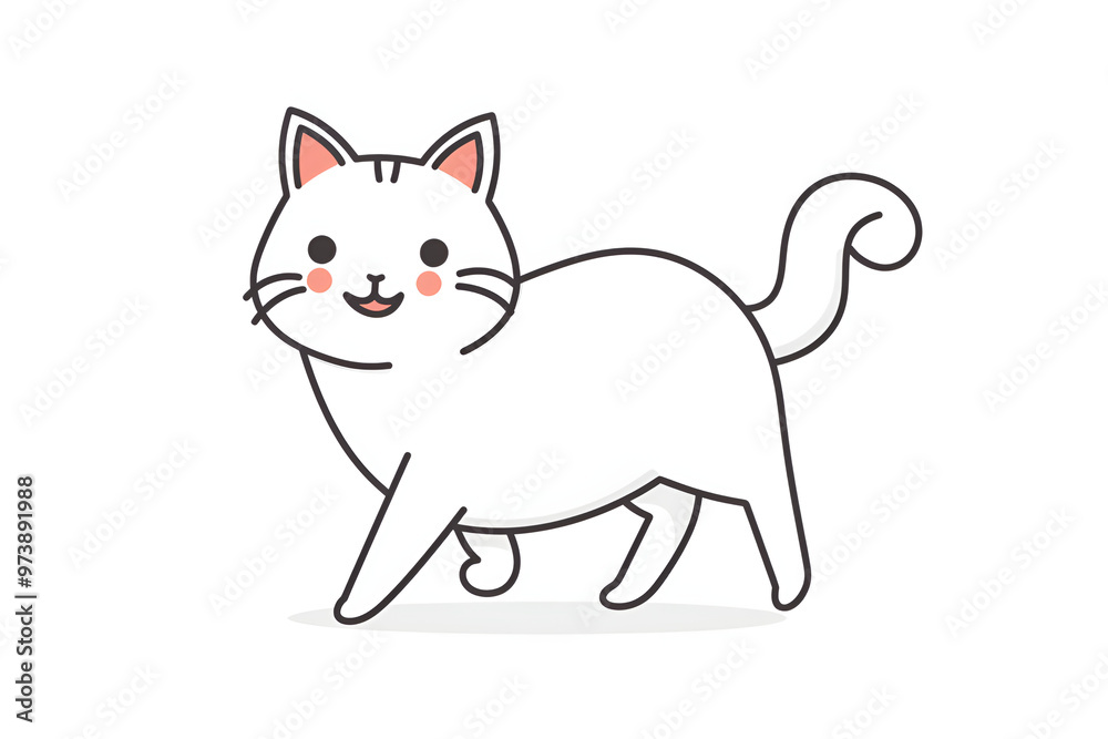 Vector flat style, simple line drawing, cute cat cartoon character walking, white background, Generative AI Vector flat style, simple line drawing, cute cat cartoon character walking, white background, Generative AI