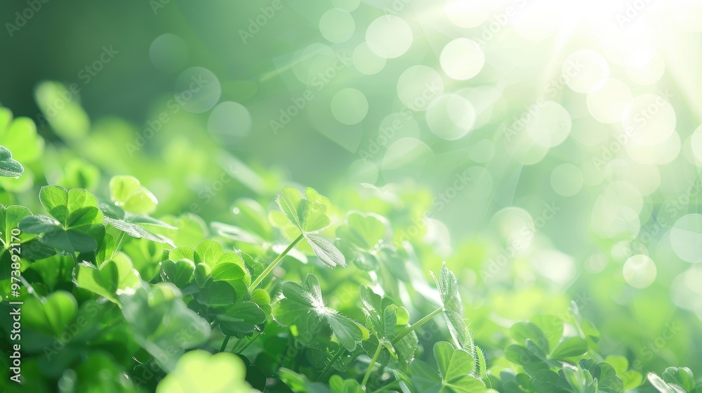 Clover Celebration, Softly illuminated clover wallpaper creates a festive atmosphere for St. Patrick's Day, featuring a dreamy blur and bokeh effect, ideal for postcards. Clover Celebration, Softly illuminated clover wallpaper creates a festive atmosphere for St. Patrick's Day, featuring a dreamy blur and bokeh effect, ideal for postcards.