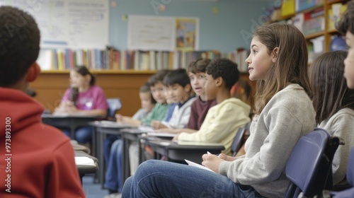A multi-ethnic classroom where students are actively participating in interactive and creative lessons with their teacher