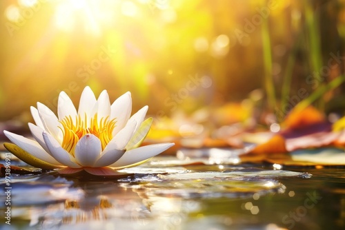 Tranquil Lotus Flower Blooming on a Peaceful Pond with Copy Space