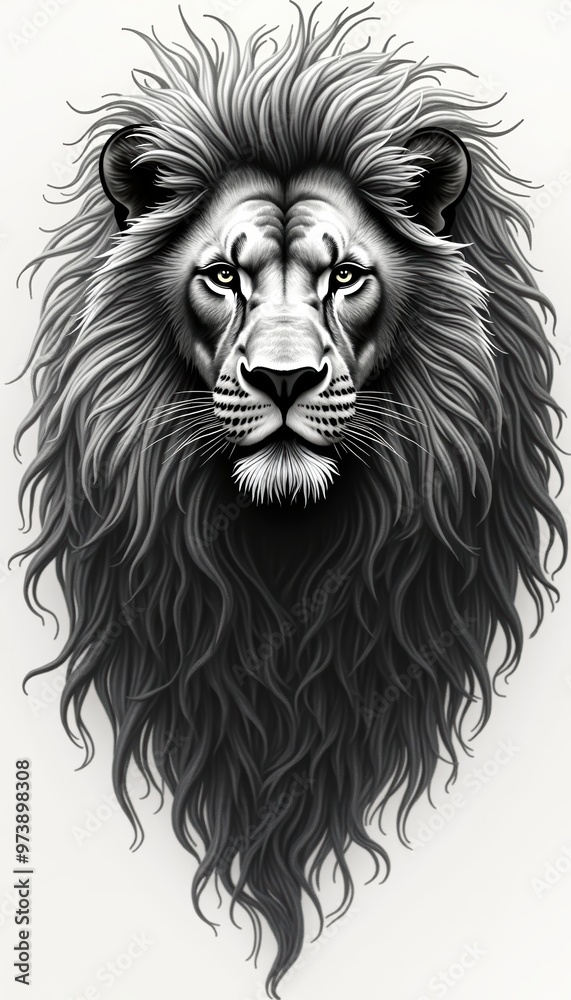 Striking black and white illustration of a lion's head, symbolizing strength, courage, and leadership. Ideal for branding, wildlife conservation, and artistic projects. Striking black and white illustration of a lion's head, symbolizing strength, courage, and leadership. Ideal for branding, wildlife conservation, and artistic projects.