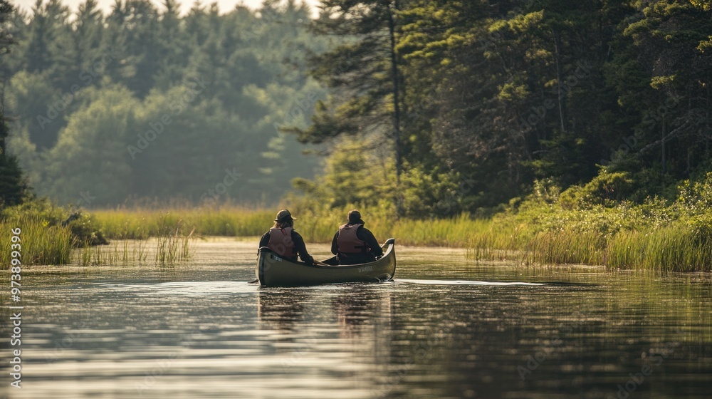 Obraz premium Canoeing with wildlife, observing animals in their natural habitat