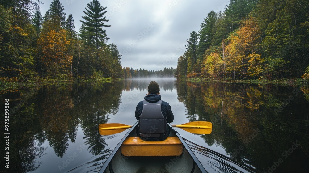 Capturing nature photography while canoeing on calm waters Capturing nature photography while canoeing on calm waters