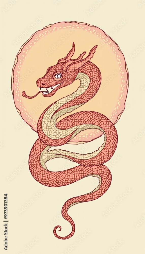 Obraz premium A vibrant and intricate illustration of a red dragon, symbolizing power and wisdom, perfect for use in Asian culture themes, folklore projects, or branding.