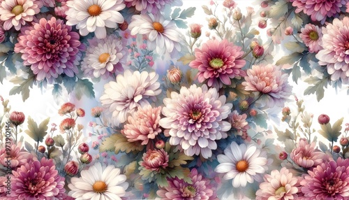 With chrysanthemums, seamless pattern