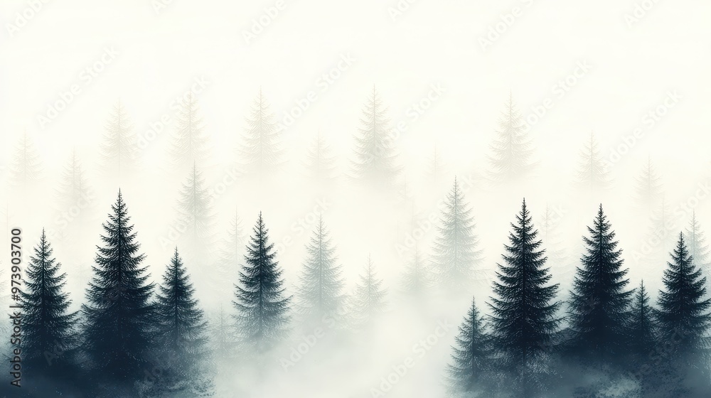 Misty Forest Trees Silhouette Landscape Misty Forest Trees Silhouette Landscape