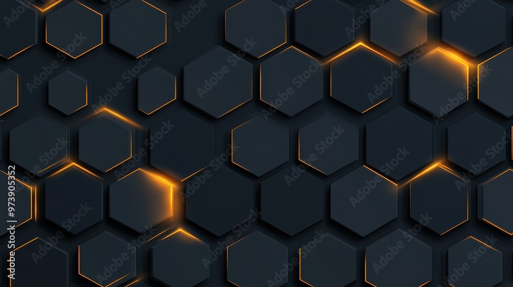 Explore the allure of dark hexagonal patterns, illuminated by gold highlights, blending technology with style and depth. Explore the allure of dark hexagonal patterns, illuminated by gold highlights, blending technology with style and depth.