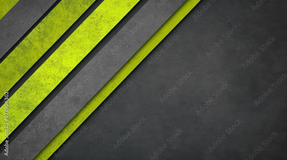 Fototapeta premium Modern techinspired abstract banner featuring green stripes on a textured grey background, perfect for corporate use.