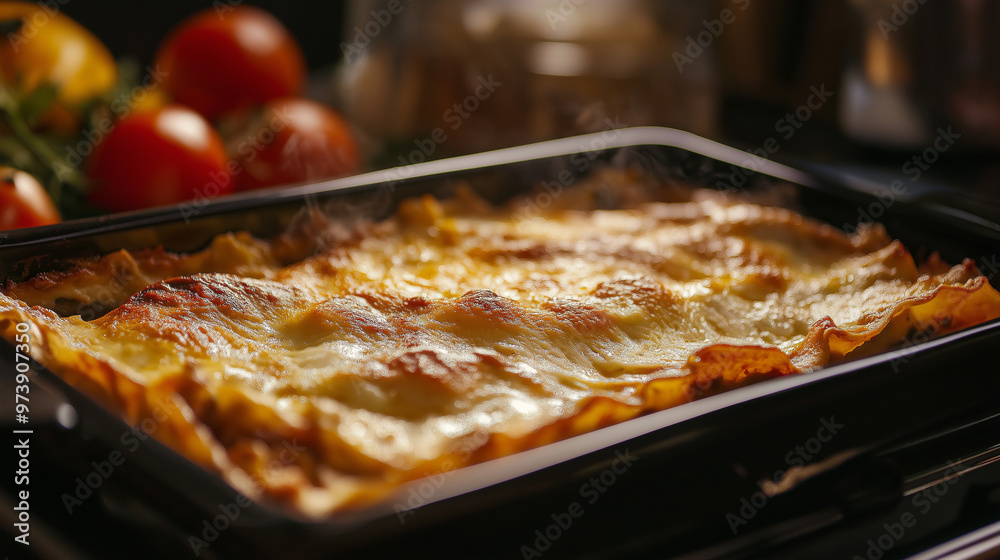 Freshly baked, hot lasagna ready to eat. Freshly baked, hot lasagna ready to eat.