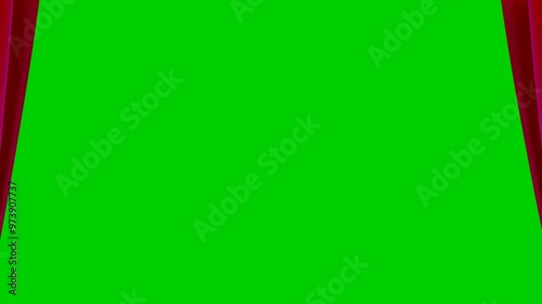 Red Theater Curtains Opening with Green Screen Background, 3D Render Animation	