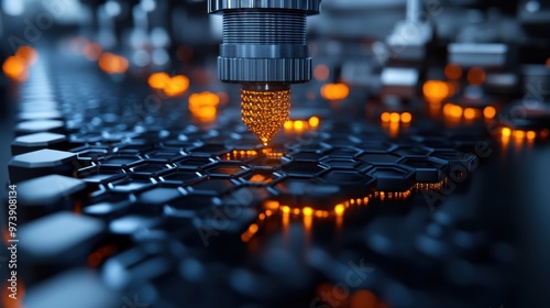 Graphene material being used in an industrial setting with engineers handling advanced machinery and discussing its role in innovative technology and applications.
