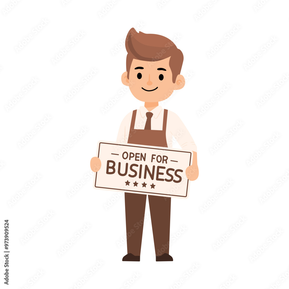 Smiling Shop Owner Holding Open for Business Sign Smiling Shop Owner Holding Open for Business Sign