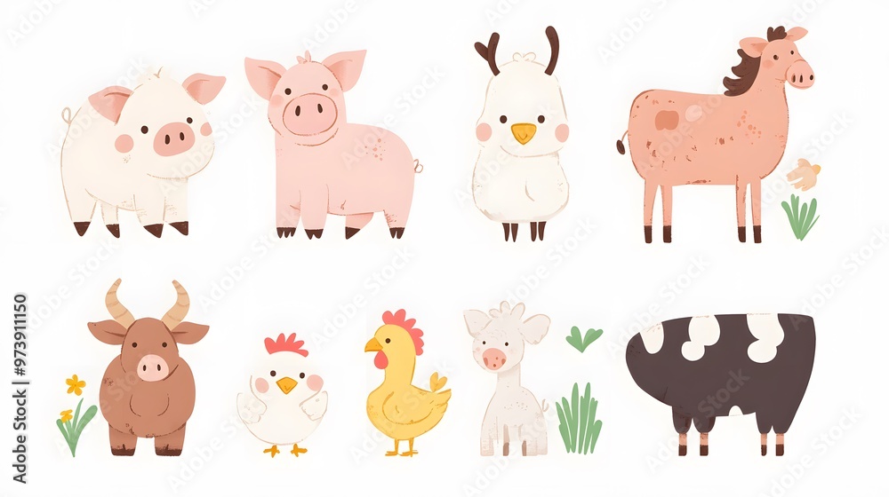 Adorable Farm Animals with Cartoonish Features Adorable Farm Animals with Cartoonish Features