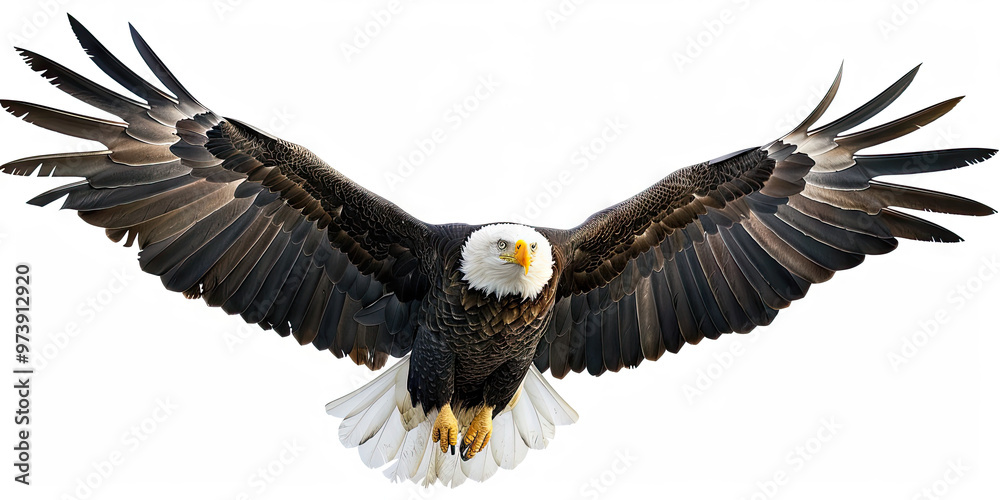 Obraz premium Realistic Bald Eagle in Mid-Air with Full Wingspan Isolated On Transparency Background