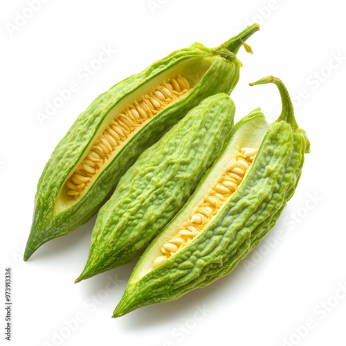 Fresh bitter melon Isolated on white background photo