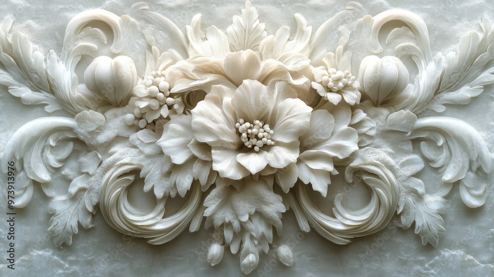 Art Nouveau style snow with ornate patterns and natural motifs.