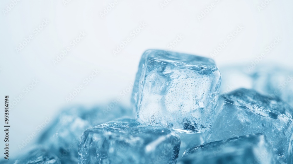 Melting ice cubes lay on a white background, showcasing their unique formations and the liquid pooling around them Melting ice cubes lay on a white background, showcasing their unique formations and the liquid pooling around them