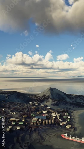 Aerial drone shot of McMurdo Station; Ross Island. Antarctica photo