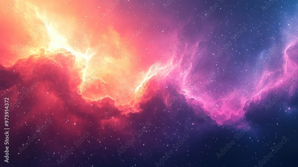 Fototapeta premium Space depicted in watercolor style with flowing gradients, starry backgrounds, and ethereal celestial forms.