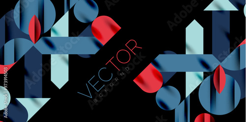 Colorful simple dynamic geometric forms circles lines and round shapes. Mosaic techno art concept. Vector Illustration For Wallpaper, Banner, Background, Card, Book Illustration, landing page
