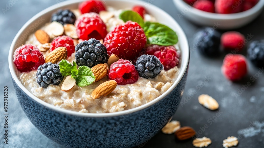 Nuts and berries in oatmeal Nuts and berries in oatmeal